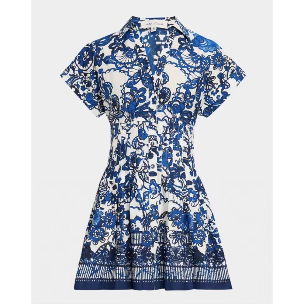 Cara Cara Nash Mini Dress Mini Shirtdress Cotton Fit-and-Flare - Picture 2 of 12